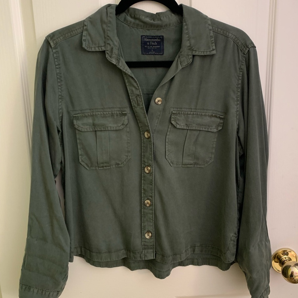 Green utility button up shirt